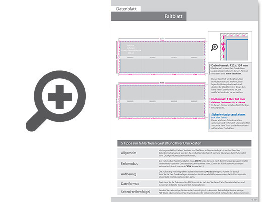 Product Bild faltblatt__gefalzt_auf_din_a6__8-seiter_(3-bruch_fensterfalz)__beidseitig_bedruckt_(4_4_farbig_+_1_sonderfarbe_hks)